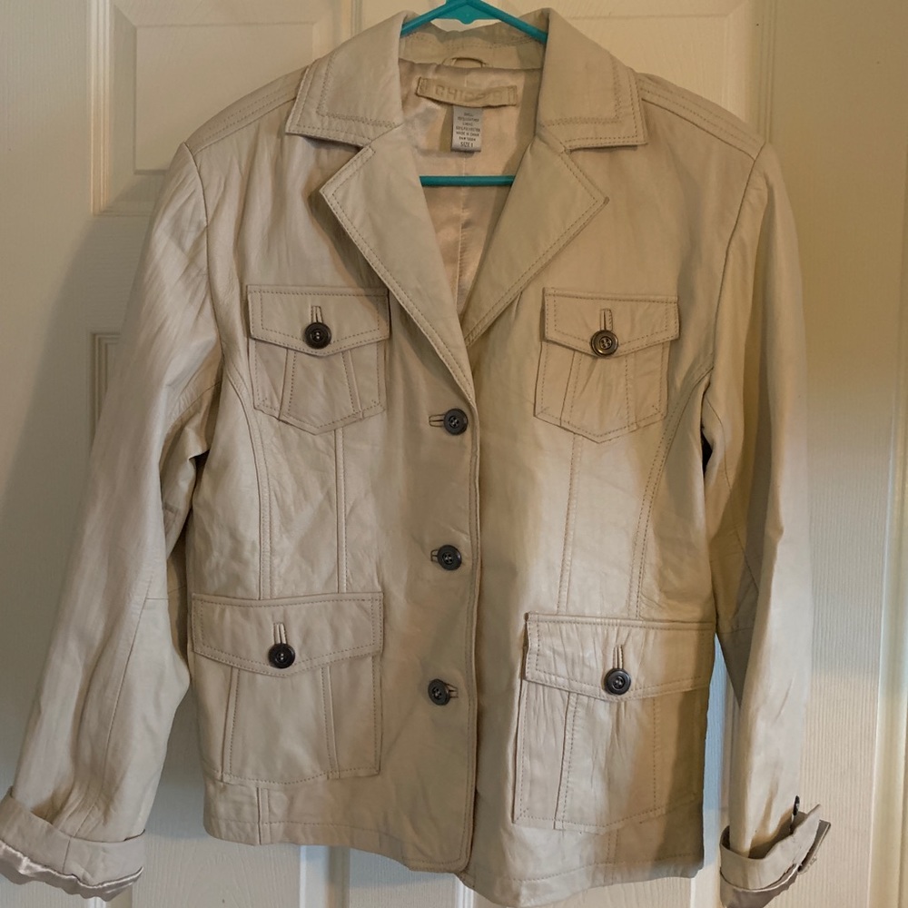 💕Chico’s Beige 100% Leather Women’s Jacket/lined.